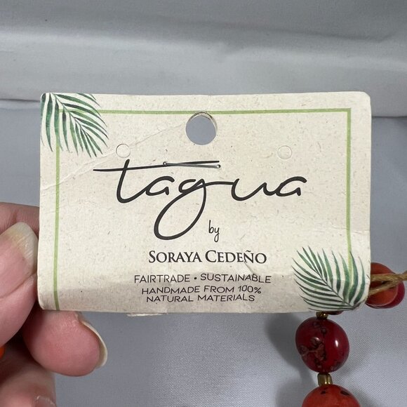 Handcrafted Tagua Nut Statement Necklace With Adjustable Cord Red & Orange Tones - Picture 3 of 5